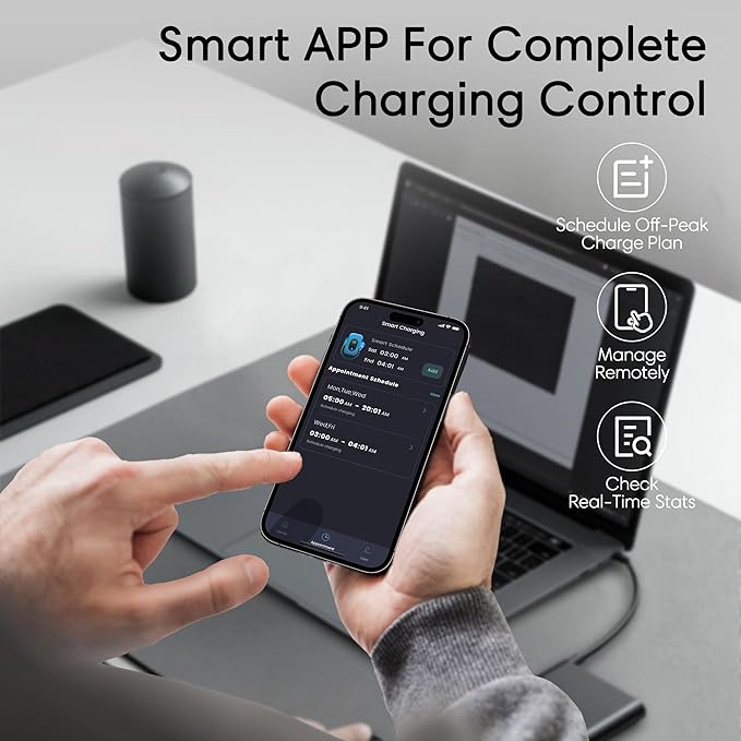 Level 2 EV Charger 48 Amp - Smart EV Charger for Home Level 2 Hardwired, 240V Electric Vehicle Charging Stations 11.5kW, 25ft Cord, Outdoor/Indoor