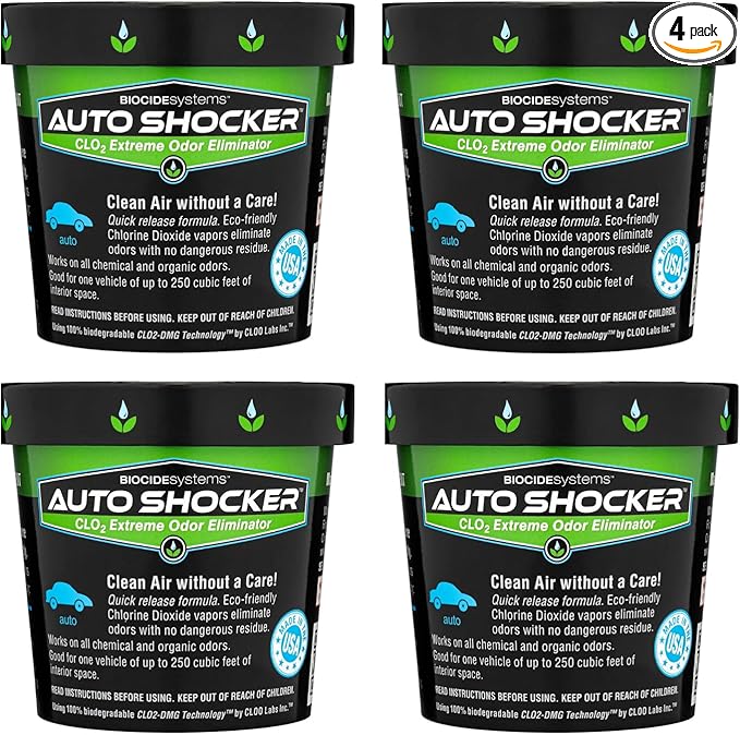 Auto Shocker Strong Quick Release Car Odor Eliminator, Eco-Friendly Smell Remover for Tough Odors in Vehicle Interiors, Up to 250 Cubic Feet (4-Pack)