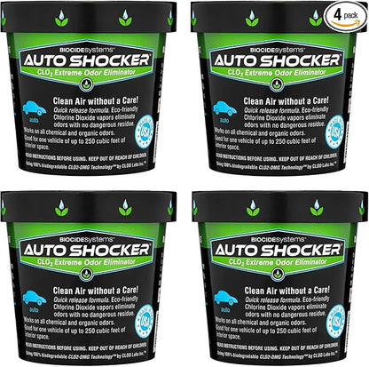 Auto Shocker Strong Quick Release Car Odor Eliminator, Eco-Friendly Smell Remover for Tough Odors in Vehicle Interiors, Up to 250 Cubic Feet (4-Pack)