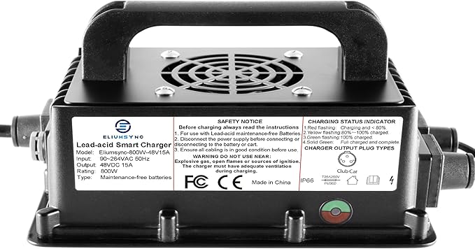 800W Lead Acid Battery Charger 48 Volt 15 AMP 3-Pin Round Plug Club Car Golf Carts