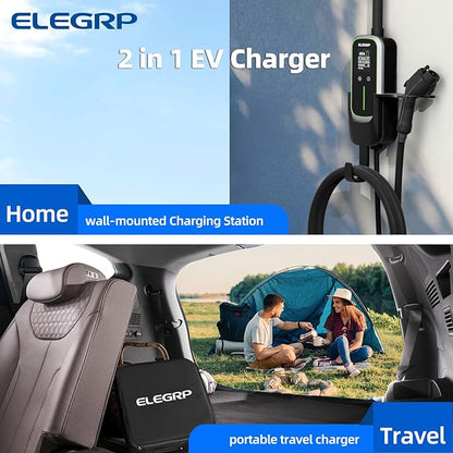 ELEGRP Level 2 EV Charger for Home, 40 Amp, ETL Certified, PBE & LCD Technology, 25ft J1772 Cable with NEMA 14-50 Plug, Plug and Play, 240V for BEVs/PHEVs