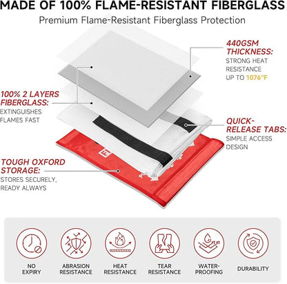 Fire Blanket Emergency for Home Kitchen - 12 Pack 40"x40" Fireproof Safety Protection Fiberglass Flame Retardant Blankets Survival Essential Kit for House Car Camping Outdoor Fireplace Grill BBQ