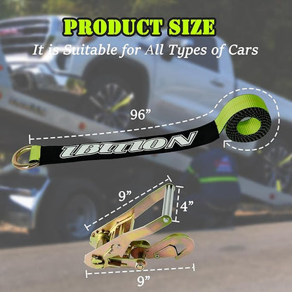 4 Pack Car Tie Down Straps for Trailers - 2" x 96" - 3,300 lbs Safe Working Load -Adjustable Wheel Straps for Hauling Cars.Green