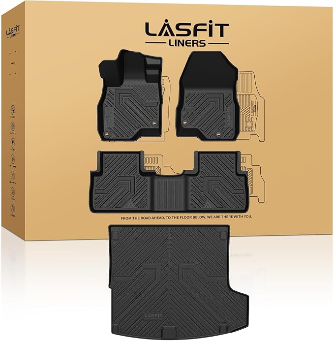 LASFIT Floor Mats & Cargo Mat for Acura RDX (2019-2025) All Weather Floor Liner TPE Custom Fit 1st & 2nd Row Rubber Car Mats and Cargo Liner for Acura RDX Automotive Accessories, Black, Tasteless