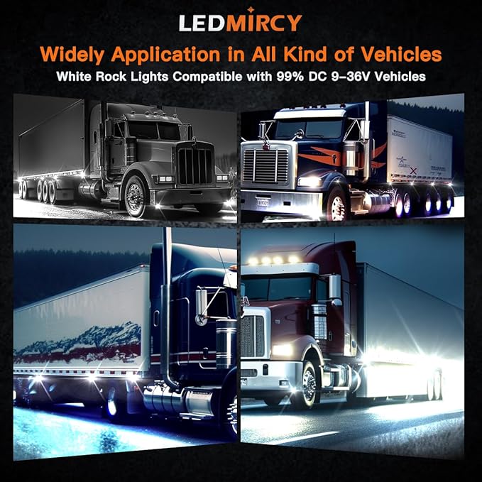 White Rock Lights,LEDMIRCY R3 Pure White LED Rock Lights Kit 16PCS with Switch Wire Harness for Trucks Off Road ATV UTV SUV RZR High Power Under Body Light Waterproof Shockproof Trail Rig Light