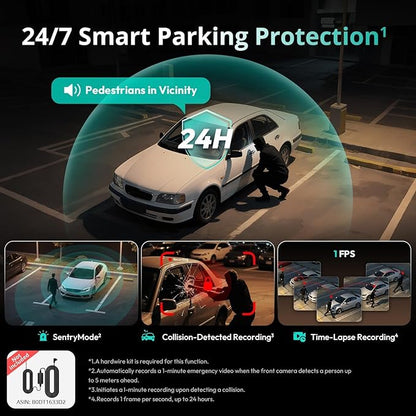 4K 3 Channel Dash Cam Front and Rear/Inside, 360°Dash Camera with 3.18" Touch Screen, Night Vision Dashcam, Built-in GPS, 5.8G WiFi, Voice Control, 24/7 Parking Mode Car Camera, Free 128GB Card