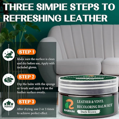 Dark Brown Leather Repair Kit, Leather Recoloring Balm – Restore & Repair Faded Leather on Couches, Car Seats, Shoes & Furniture | Leather Color Restorer & Conditioner | Easy DIY Application