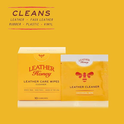 Leather Honey Leather Cleaner Wipes: Clean Leather On-The-Go. Cleaning Wipes for Leather, Faux & Vinyl - Couches, Car Seats, Purses, Shoes, Bags & Tack. Safe for Any Color. 10 Non-Toxic, Ready-to-Use