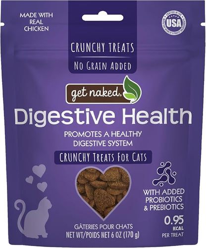 Get Naked Digestive Health Crunchy Cat Treats 6oz - Chicken Flavor, Grain-Free Cat Probiotics for Indoor Cats, Supports Healthy Digestion, Dental Health & Immunity, Made in The USA