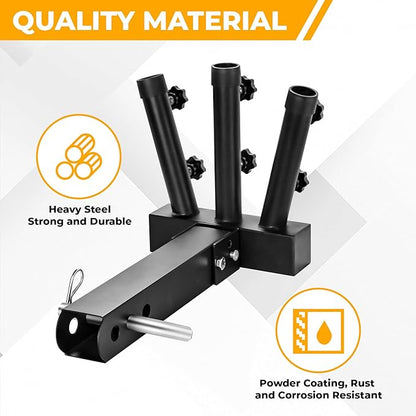Heavy Duty Three Hitch Flag Holder, Trailer Hitch Flag Pole Holder, Fits 2" Trailer Receivers, Universal Hitch Flag Pole Holder Kit with Cars, Trucks, SUV, Pickups, Campers & Trailers