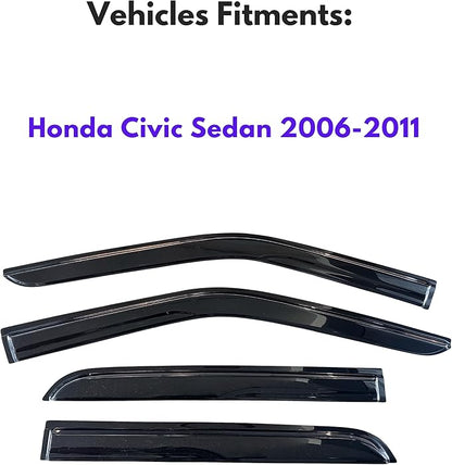 KPY Window Visor Compatible with Honda Civic Sedan 2006-2011, 4PC Rain Guard Side Window Vent Deflectors Tape-On Mugen Style, 2006 2007 2008 2009 2010 2011