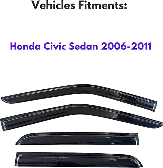 KPY Window Visor Compatible with Honda Civic Sedan 2006-2011, 4PC Rain Guard Side Window Vent Deflectors Tape-On Mugen Style, 2006 2007 2008 2009 2010 2011