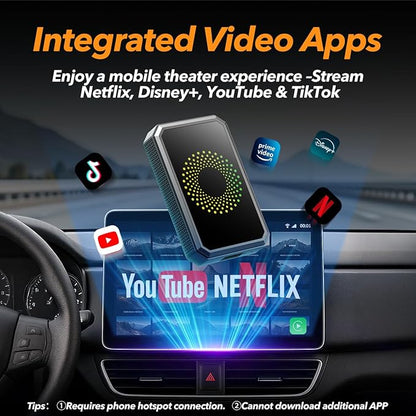 Volam 3-in-1 Wireless CarPlay Adapter Magic AI Video Box for iPhone with Netflix YouTube Plug and Play for Factory OEM Wired Car Play Cars & iOS 10+