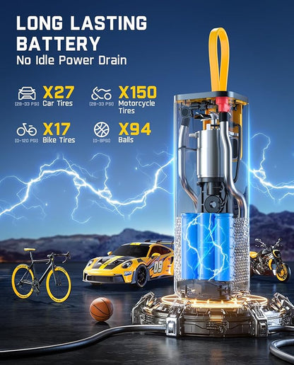 Fanttik X9 APEX Portable Air Compressor for Car Tires, 35s Fast Inflation, 150PSI Cordless Tire Inflator with Light and Power Bank, Suitable for SUV, Sedan, Motorcycle, Bike, Ball