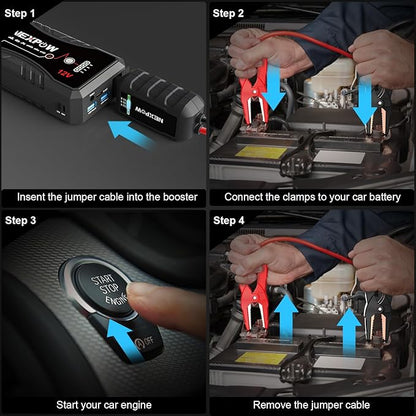 NEXPOW Car Jump Starter Car Battery Jump Starter Pack 1500A Peak Q10S for Up to 7.0L Gas and 5.5L Diesel Engine12V Auto Battery Booster,Jumper Cables Portable Lithium Jump Box with LED Light/USB QC3.0