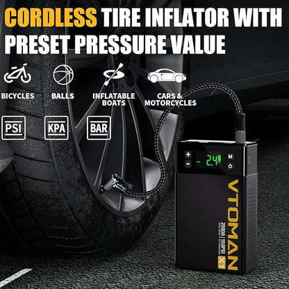 VTOMAN X1 Jump Starter with Air Compressor, Car Battery Jumper Starter (2500A,Up to 8.5L Gas/6L Diesel Engine) with 150PSI Auto Tire Inflator, 12V Portable Booster Pack, Lithium Jump Box Charger-Black