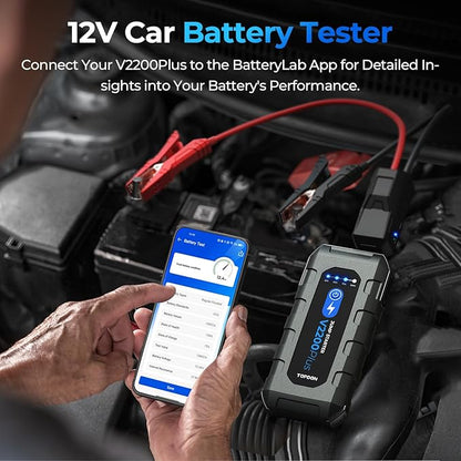 Car Battery Jump Starter and Battery Tester TOPDON 2-in-1 2200A Peak Jump Starter for Up to 8L Gas/6L Diesel Engines 12V Portable Booster and Tester