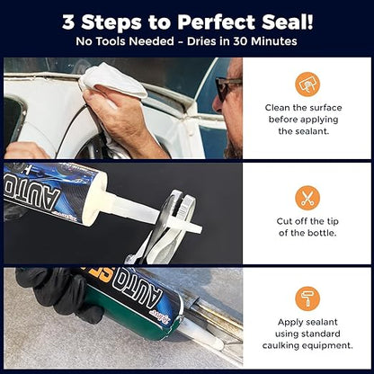 Seam Sealer Automotive-Professional Grade High Strength Waterproof Adhesive for Truck,Marine,Auto Body Repair, Rust & Leak Prevention-Quick Paintable Sealant for Metal,Plastic,RV Roof Sealant White