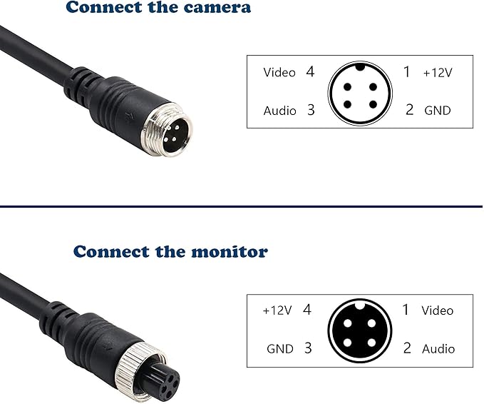 34FT Backup Camera Extension Cable - 4Pin Aviation Video Cable for Car Rear View Camera Systems