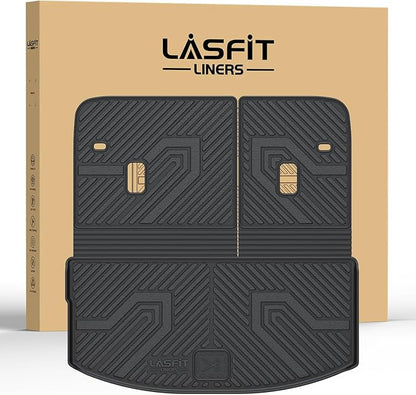 LASFIT Cargo Mat and Backrest Mat for Mazda CX-90 / CX 90 PHEV 2024 2025 7&8 Seats(Not for 6 Seats) TPE Custom Fit All Weather Trunk Mat Liner Waterproof CX90/CX90 PHEV Cargo Tray Accessories, Black