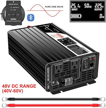 Xijia 1500W(Peak Power 3000W) 48v to 120v Pure sine Wave 60HZ Solar Inverter for Home Use car (DC48V (Range 40V-60V) 1500W)