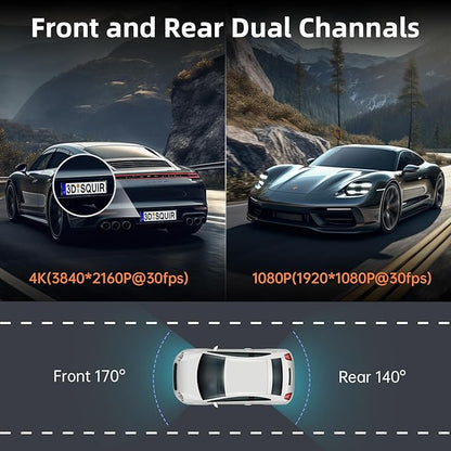 Dash Cam Front and Rear, Ecomoment 4K+1080P Dual Dash Camera for Cars, Built-in WiFi GPS Dashboard Camera, 2.4" IPS Screen Dashcam, 170° Wide, Night Vision, WDR, G-Sensor, 32GB SD Card Included