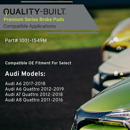 Premium Semi-Metallic Front Brake Pads (1001-1549M) Compatible with Audi A6 2017-2018, Audi A6 Quattro 2012-2019, Audi A7 Quattro 2012-2018, Audi A8 Quattro 2011-2016