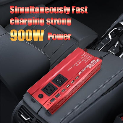 HITRENDS 900W Inverter for Car Power Inverters, 12V DC to 110V AC Converter with 4 USB & 2 AC Outlets, 12 Volt Battery Inverter Car Cigarette Lighter for RV Truck