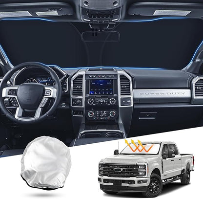 T TGBROS Windshield Sun Shade for Ford Super Duty 2017-2022 F-250 F-350 F-450 Pickup Accessories Foldable Sun Shield Front Window Sunshade Cover Sun Visor Cover Block Heat and Sun Protection