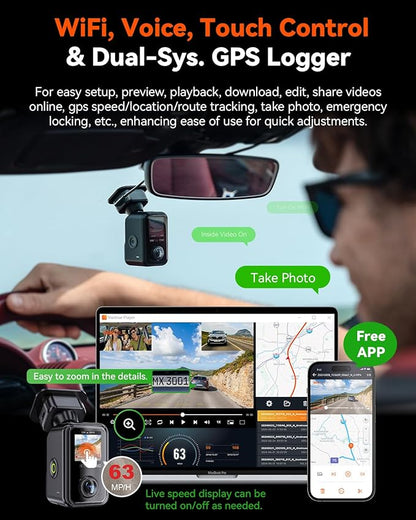 Vantrue E360 Plus 3 Channel 360 Degree WiFi Dash Cam, Dual STARVIS 2, Triple1944P Front Rear and Inside Dashcam, HDR IR Night Vision, GPS, Touchscreen, 24/7 Parking Mode, LTE Support, Support 1TB Max