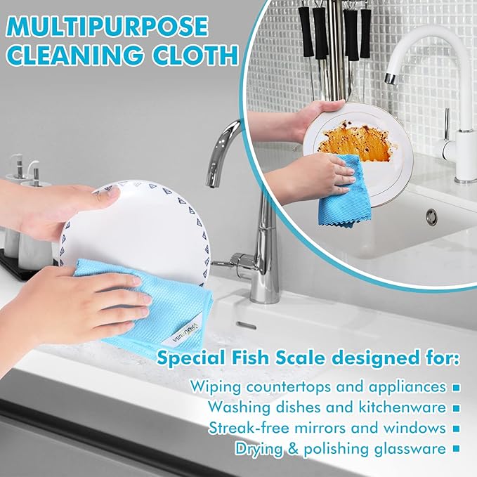 Easy Clean Streak Free Glass Cleaning Miracle Microfiber Cleaning Cloth for Kitchen,Counter,Window,Mirror Lint Free Dish Drying Cloths Glass Polishing Rag,All-Purpose,Reusable,Nanoscale Pack of 6