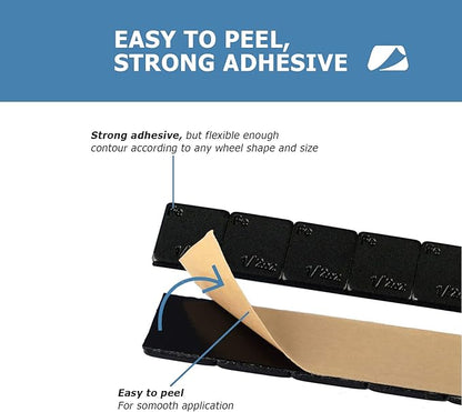 EZISO 1/2 Oz Black Stick on Wheel Weights,0.5OZ Adhesive Backed Wheel Weights (144pcs,72 oz Pack)