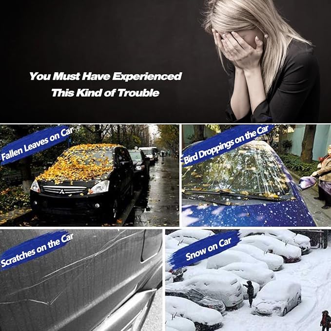 AUQDD 6-Layers PEVA New Material Sedan SUV Full Padded Car Cover Waterproof All Weather Weatherproof UV Sun Protection Snow Dust Storm Resistant Outdoor Exterior Custom Form-Fit Straps 205"-216" Black
