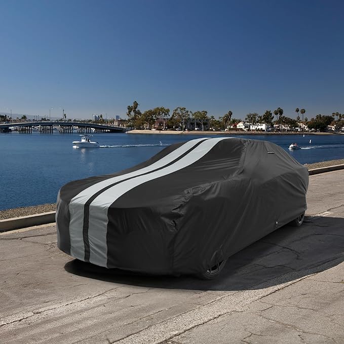 iCarCover Custom Car Cover for Buick Lesabre (1971-1976) Waterproof All-Weather Rain Snow UV Sun Protector Full Exterior Indoor Outdoor Car Cover (Stripe - Black/Gray)