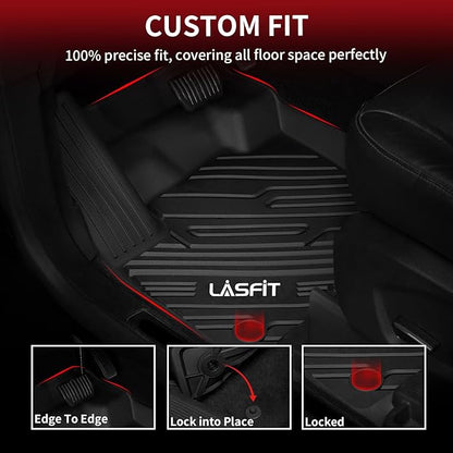LASFIT Floor Mats for Ford Edge 2015-2024 SE/SEL/SEL Plus/Sport/ST/ST-Line/Titanium, Custom Fit TPE Car Floor Liners, 1st & 2nd Row All Weather Protector, 3pcs Black