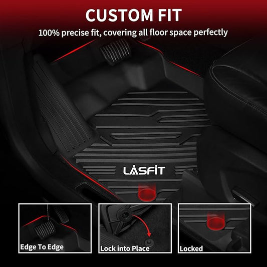 LASFIT Floor Mats for Ford Edge 2015-2024 SE/SEL/SEL Plus/Sport/ST/ST-Line/Titanium, Custom Fit TPE Car Floor Liners, 1st & 2nd Row All Weather Protector, 3pcs Black