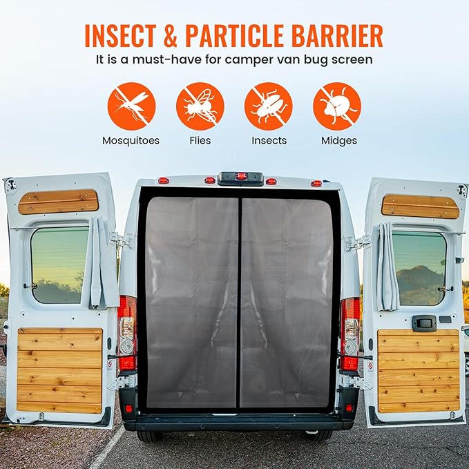 65''H x 65''W Van Bug Screen Universal Size Rear Door Window Covers with Magnetic Closure Car Window Screens for Camping Fits Standard Roof Mercedes Sprinter Ford Transit and RAM Promaster