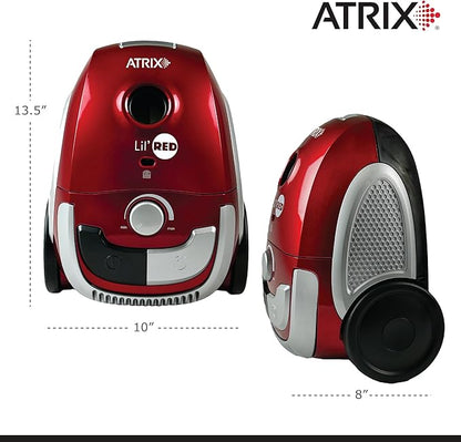 Atrix Red Lil Portable Canister Vacuum Cleaner with 2-Quart HEPA Filter & Variable Speed Motor – Premium Bundle for Home & Carpet Cleaning, Includes Accessories