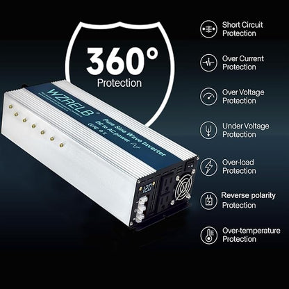 WZRELB 3500W Pure Sine Wave Inverter, Car Power Inverter 48V DC to 110V 120V AC Converter for RV, Truck, Solar, Outdoor with Dual AC Outlets, Hardwire Port, Surge 7000W, LED Display,Off-Grid