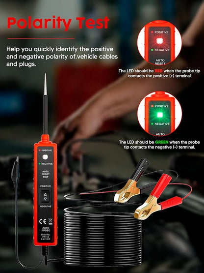 Power Circuit Probe Tester, 6-24V DC Circuit Tester, Test Light Automotive Short Circuit Located, Polarity Identify with LED Light Overload Protection