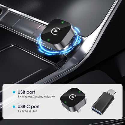 Wireless Carplay Adapter & Android Auto 2025 Upgrade Wired CarPlay to Wireless,2-in-1 Mini USB Design with Fast Stable Connection Car Play for Apple iOS 10+, Android 11+ Version