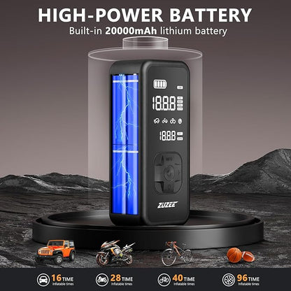 Tire Inflator Portable Air Compressor - 4X Faster Inflation, 150PSI Air Pump for Car Tires with Digital Pressure Gauge/LED Light, 20000mAh Portable Tire Inflator for Car, Moto, Bike, Ball, etc(Black)