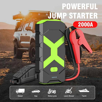BOOKOO Jump Starter 2000A for Car/Boat/Lawnmower(8.0L Gas/6.5L Diesel Engine) Portable 12V Car Battery Jump Starter with Cables,Wall Charger,USB 3.0 Fast Charging,16V DC Output,3 LED Modes