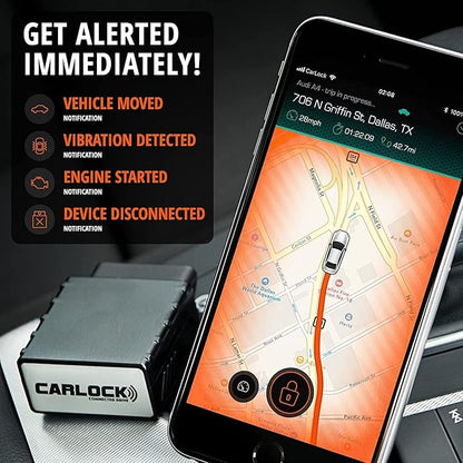 CARLOCK Anti Theft Car Device - Real Time 4G Car Tracker & Car Alarm System. Comes with Device & Phone App. Tracks Your Car in Real Time & Notifies You Immediately of Suspicious Behavior.OBD Plug&Play