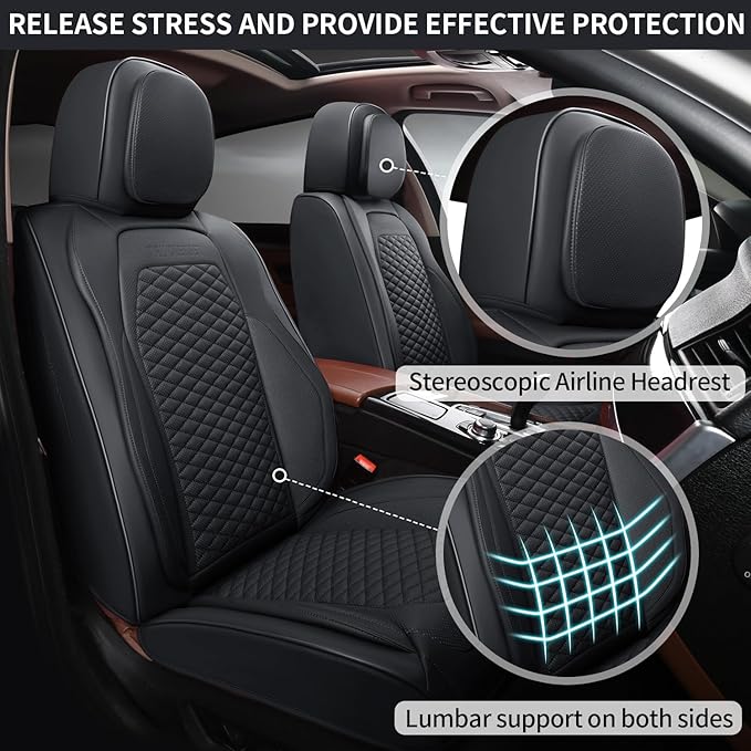 Car Seat Covers Full Set Leather Seat Covers Automotive Seat Covers Universal Car Seat Cover for Most Cars Black