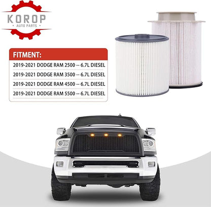 6.7 Cummins Fuel Filter Water Separator Set Fits for 2019 2020 2021 2022 2023 2024 Dodge Ram 2500 3500 4500 5500 6.7L Diesel Turbo Engines, Replaces# 68157291AA and 68436631AA