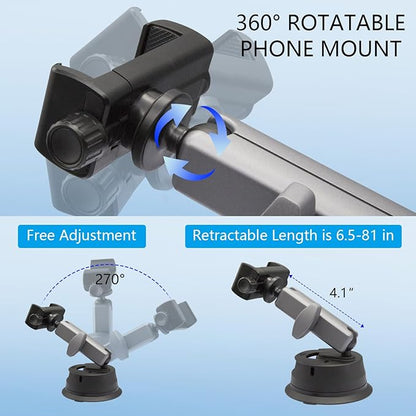 Suptig Universal Car Mount, Suction Cup Mount for Smartphones, GoPro, Action Cameras, DSLR, Windshield, Dashboard, Black