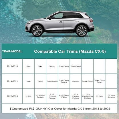 Premium Car Cover Custom Fit Mazda CX-5 CX5 (2012-2025), 16 Layers Heavy Duty Car Cover Waterproof All Weather with Zipper Door for Sun Rain Snow Dust Uv Protection