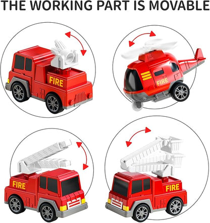 TEMI Fire Toys for 3 4 5 6 Years Old Boys Girls - 5 in 1 Carrier Truck Transport for Toddlers 1-3, Friction Powered Vehicles for Kids 3-5, Christmas Birthday Gifts - Age 3-9