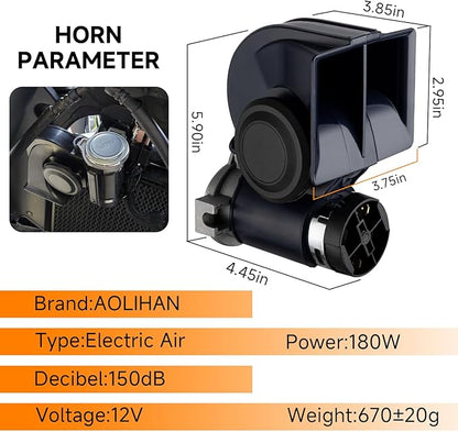 Air Horn 12V 150DB Loud Train Horn kit for Car Truck Motorcycles,Boat Airhorn Loud Truck Horn (blue horn with wire and button, 12v)